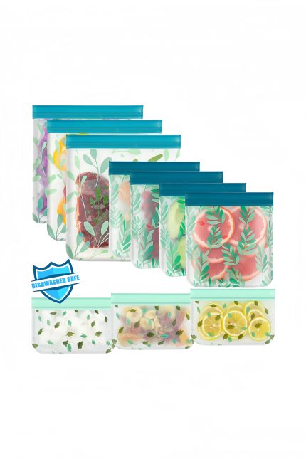 10 Pack Dishwasher Safe Reusable PEVA Food Storage Bags, Leak proof Reusable Freezer Bags for Food Storage Home Organization Traval & Make-up BPA FREE for Food Storage Home BPA FREE for Salad Fruit